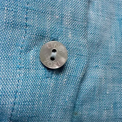 120% Lino Linen Teal Womens Long Sleeve Button Down Tunic Top Cinch Waist Tie M Blue Size M