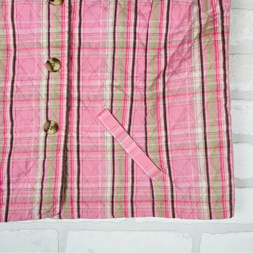 Beautiful Pink Plaid Button Front Quilted Vest Pockets, Adjustable Size Medium