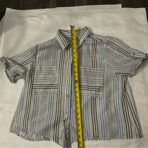 MiCHAEL Michael Kors Metallic Striped Cropped Blouse Front Tie XL Classic Preppy Blue - Image 7