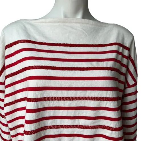 Polo Ralph Lauren Oversize Red/White Striped Jersey Crewneck Beaded Tee, Sz XL Red
