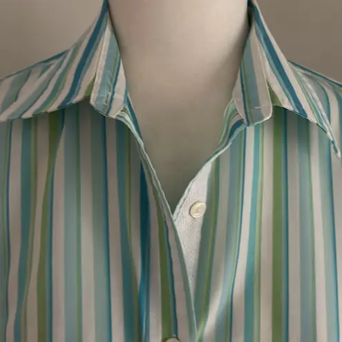 Van Heusen Cotton Blue/Green/White Striped Button Down sz S