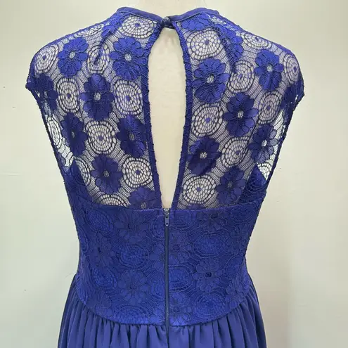 Mystic Royal Blue Sheer Lace Yoke Sweetheart Neckline Sheer Overlay Dress Made in USA
