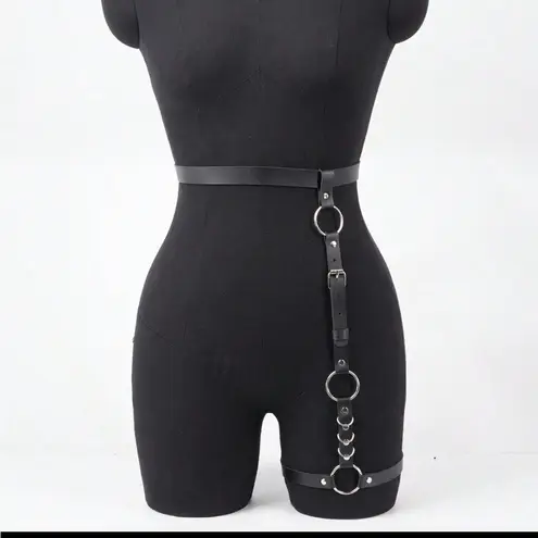 Black Leather Harness Garter Belt New