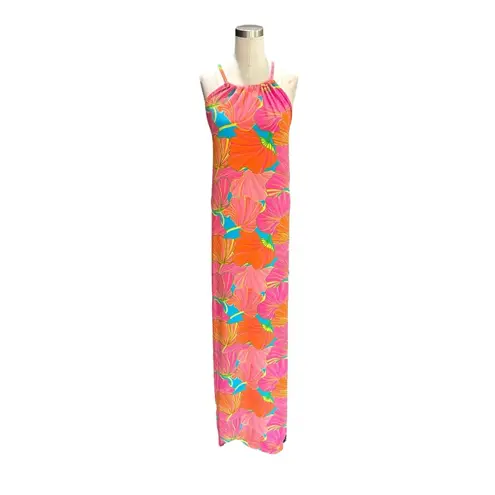 Trina Turk NWT  Milan Gingko floral halter maxi dress pink blue orange size XL