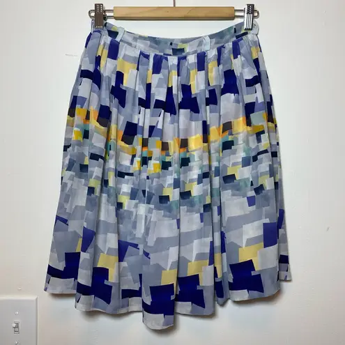 Cacharel Vintage Colorblock Geometric Print Pleated Silk Knee