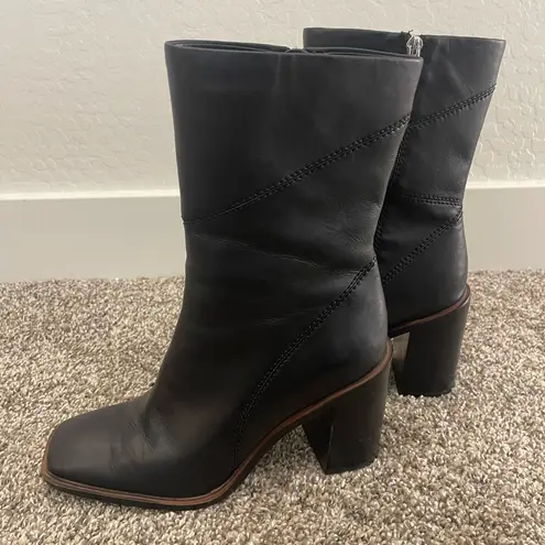 Franco Sarto Women’s  L-Stevie Black Leather Below Calf Boots Square Toe Size 9M - Image 1