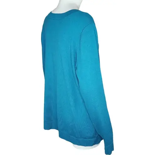 Denim & Co . Crossover V-Neck Long Sleeve Pullover Sweater Spruce BlueGreen Large