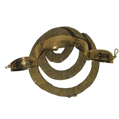 Vintage Peruvian Gold Toned Bracelet Storytelling Engravings Hook Closure