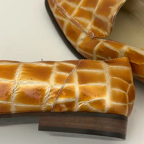 Sesto Meucci Croc Embossed Gold Tan Loafers Size 7.5