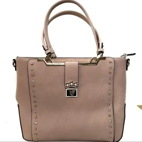 Light Pink Fashion Tote Crystal and Gold Studded Accents Square Style