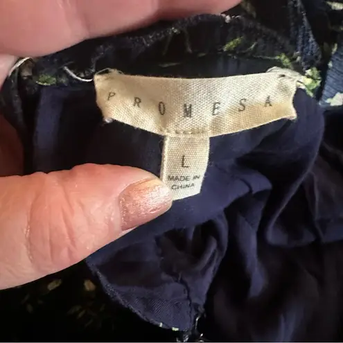 Prómesa Promesa Navy Yellow Floral Ruffle Strap Sleeve Sun Dress Large