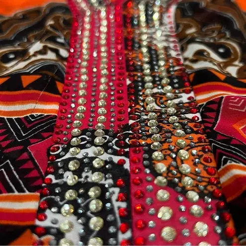 Joseph Ribkoff Colorful Sheer Blouse with Multicolored Rhinestones Size 6