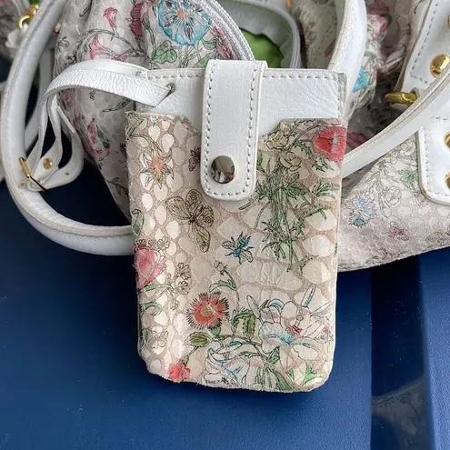 Vintage Hand Painted Floral Leather Sharif Huge Bag w Matching ID Case