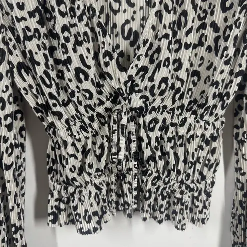 ZARA  Top Women S Black Cream Animal Print Smocked Blouse Ruffle Mob Wife Leopard