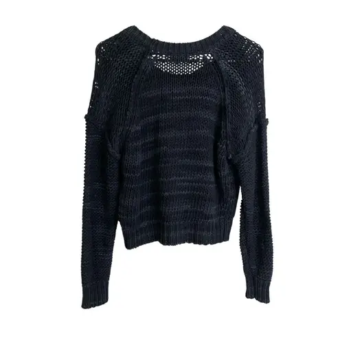 IRO Sweater Womens Small Black Open Knit Chunky Pullover Cropped Cotton Top