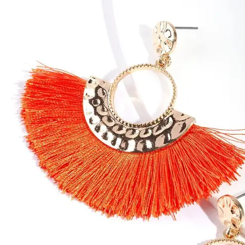 Lovisa Shiny Gold Circle Fringe Drop Earrings Burnt Orange