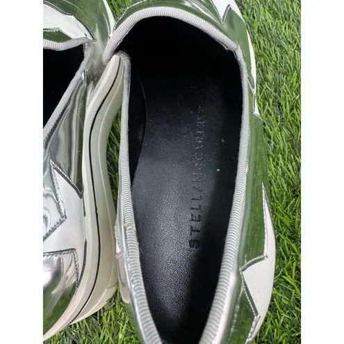 Stella McCartney Silver Metallic Faux Leather Binx Star Platform Slip On Shoes 7