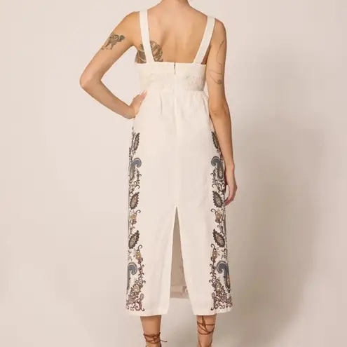 Cleobella Jolene Veneto Paisley Ivory Ankle Midi Linen Dress Boho Indie Cottage