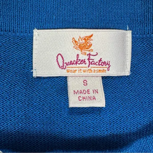 Quacker Factory Embellished Snowman Holiday Top Blue Sparkle Long Sleeves Small