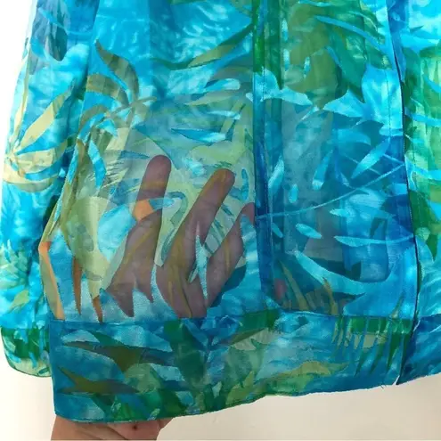 Erin London Tropical Blue Green Zip Up Lightweight Long Sleeve Semi