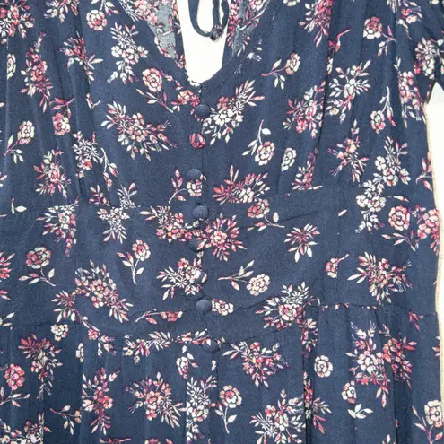 Louna Navy Blue Floral Puff Sleeve Romper Size Large