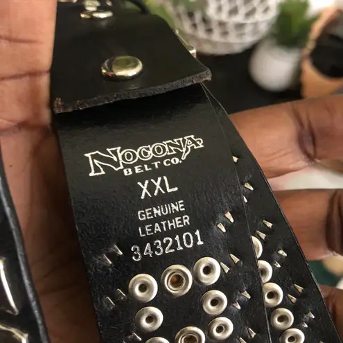 Nocona 2000s Grunge Black Silver Genuine Leather Chunky Festival Indie Hippie Rhinestone Studded Belt Large Buckle Size XL