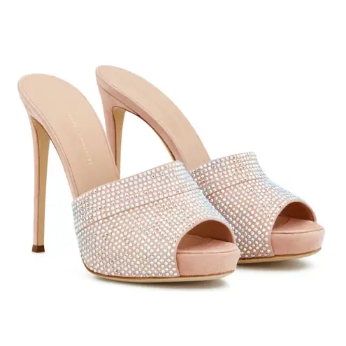 Giuseppe Zanotti Isidora Iridescent Rhinestone Platform Mule Pump Heel Nude 38.5