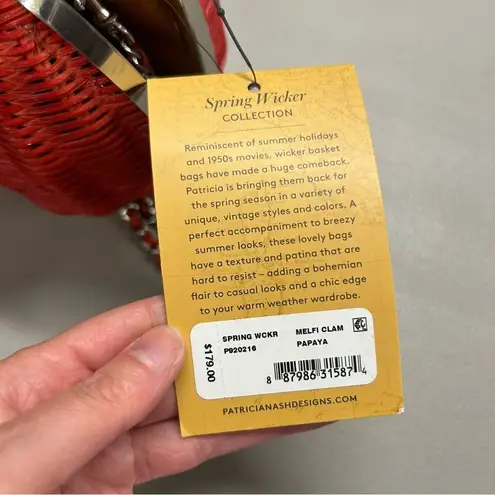 Patricia Nash Purse Spring Red Wicker Melfi Clam Lock Papaya Chain Strap Bag NWT