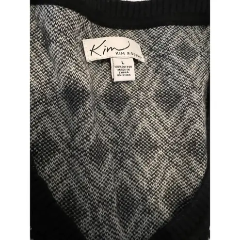 kim rogers 029-004 100% Cotton Women Large Sweater Black White Office Work