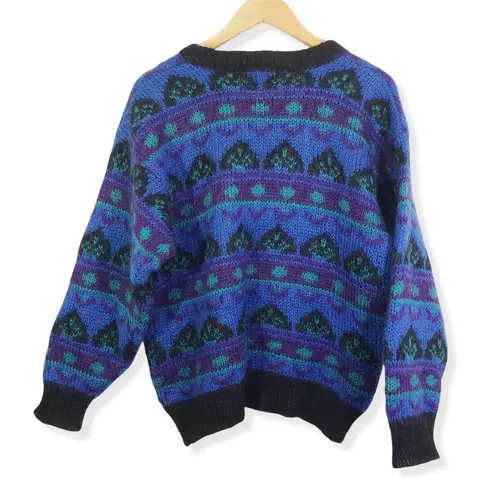 Vintage Gallagher Large Blue/Purple Geometric Cozy, Fuzzy, Knit Sweater GUC Blue