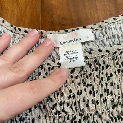 Urban Romantics Blouse Women Medium Cream Black Dotted Smock Long Sleeve Animal