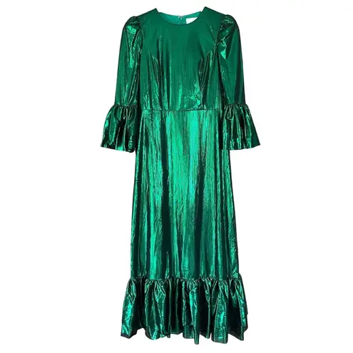 Pomander Place Emerald Crinkle Lurex Lillith Dress Maxi Green Size Small NEW