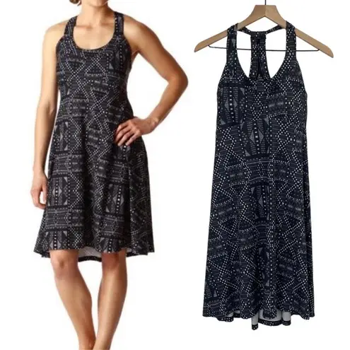 prAna Cali Dress Shelf Bra Racerback Empire Waist Knee Length Gray Geo Print M