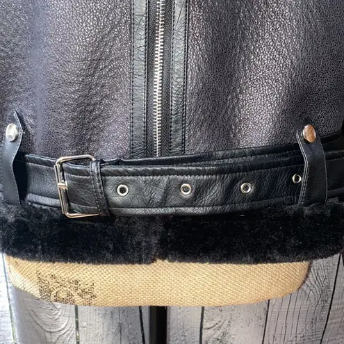 Love Token Faux Shearling Black Cropped Aviator Jacket Size L
