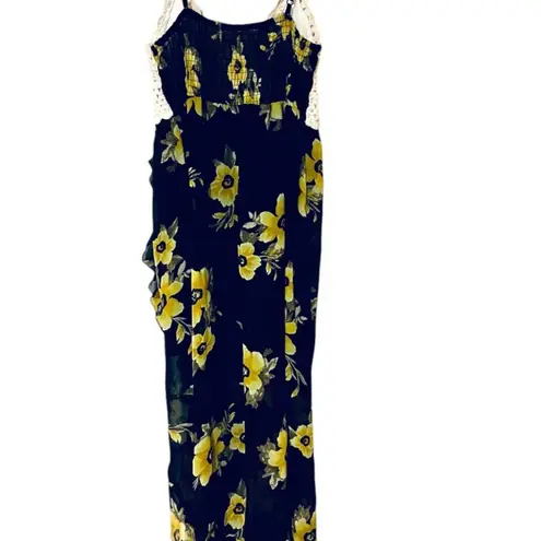 Indulge Crochet Dress With Sheer Flowered Low Front Long Back