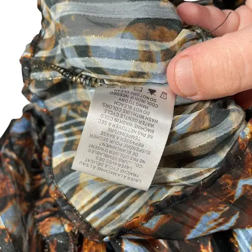 House of Harlow 1960 Revolve Metallic Abstract Puff Sleeve Blouse Brown Size L Size L