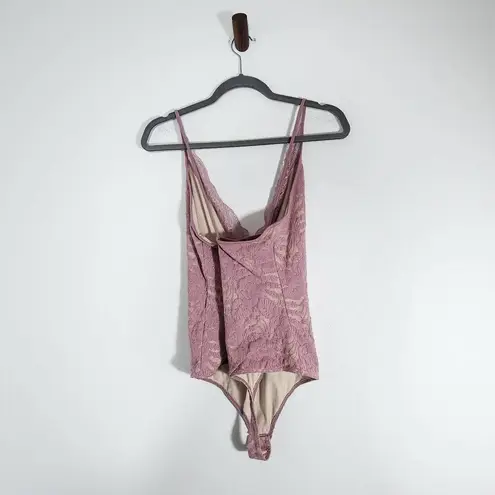  Pink Lace Bodysuit NWT Size Large Express Pink and Nude Bodysuit