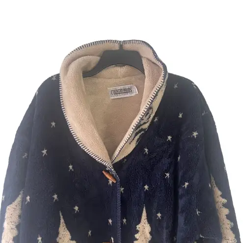 Country Woods Vintage 90s Women's Size XL Fleece Mountain Elk Woods Toggle Coat Blue