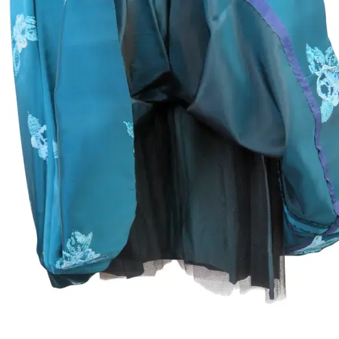 1960s Vintage Vogue Couturier Teal Blue Floral Long Sleeve Dress Small Formal Size XS