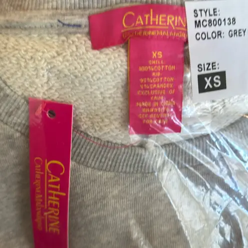 Catherine Malandrino Size XS Grey Heather Pearl Studded Short Sleeve Sweatshirt