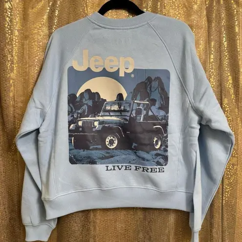 Jeep Official Light Blue Live Free Pullover Graphic Cotton Sweater Size Small NW