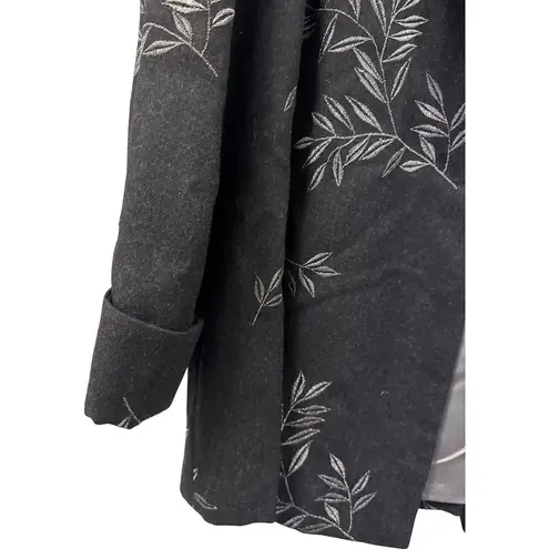 Dana Buchman Charcoal Gray Wool Blend Coat Silver Embroidered Branches M