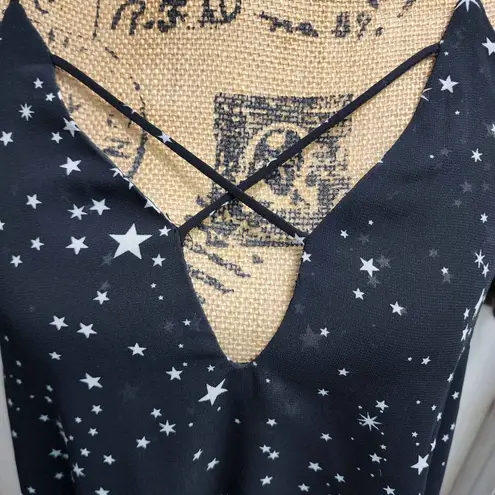 She Sky Top Womens Size Small Black Camisole Star Spaghetti Straps Celestial