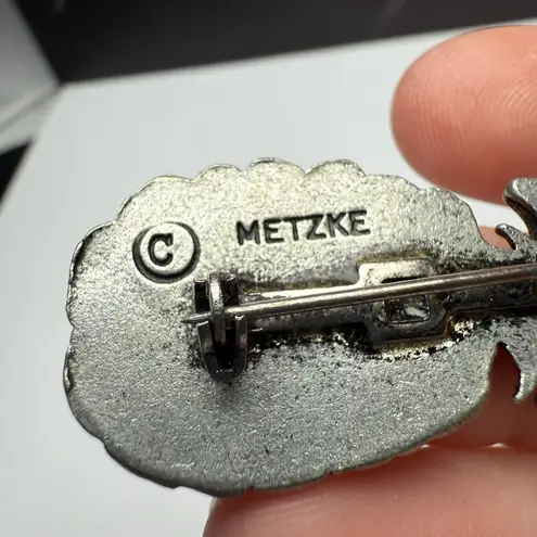 Metzke Pineapple Fruit Brooch Pin Pewter Tone Signed Silver