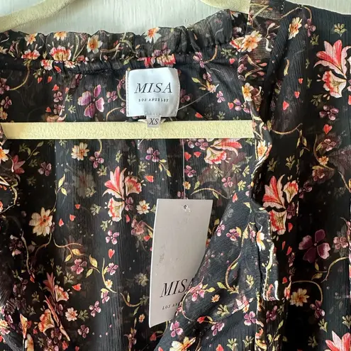 MISA Los Angeles Siena Split‑Tie Chiffon Blouse – Las Brisas Mix, Size XS NWT