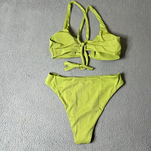 Womens Juniors Swimsuit XL Lime Green Front Keyhole Ring Ribbed 2 Piece NEW Size undefined