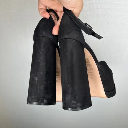 Schutz Size 7 Platform Heels Black Suede Leather Ankle Strap Chunky Heel Shoes