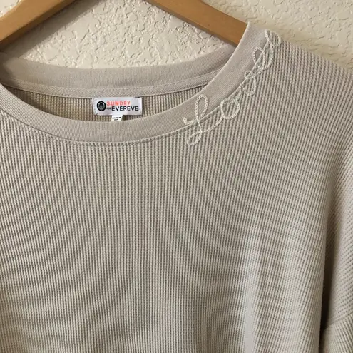 SundryXEvereve Waffle Knit Embroidered Loved Crewneck Top in Off White Sz Medium