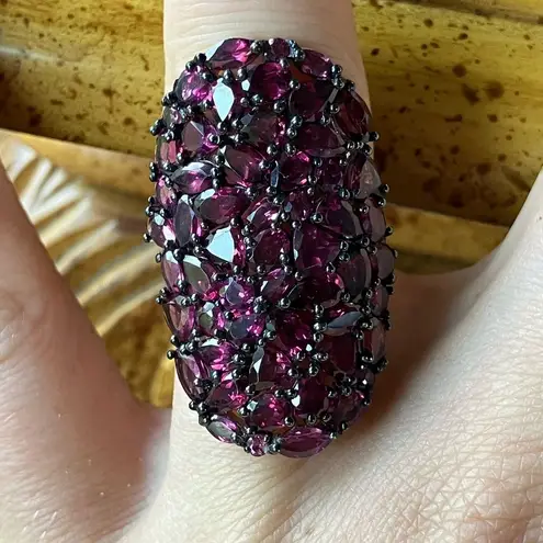 Natural Rhodolite Garnet Sterling Silver Cocktail Ring Size 5.75 Purple