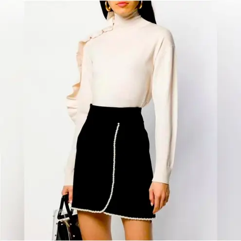 Sandro Paris Vicky Embellished Pearl Wool Wrap Mini Fall Skirt